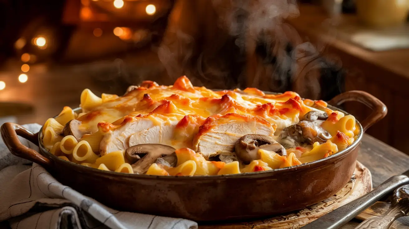 Comforting Baked Cheesy Chicken and Mushroom Pasta